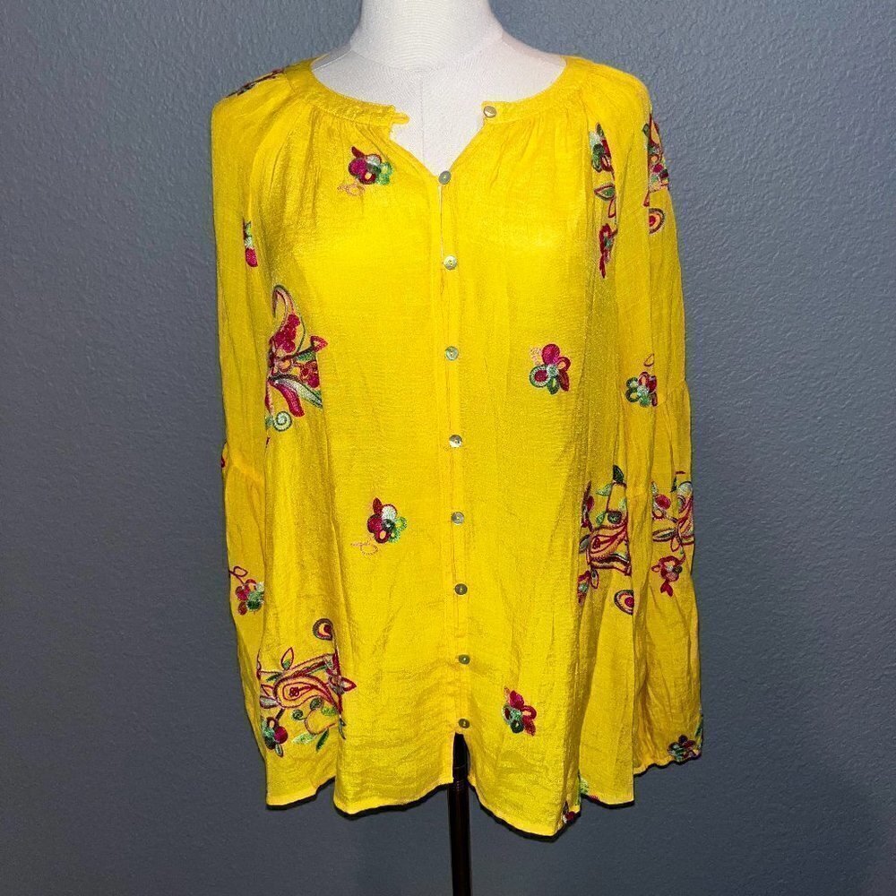 FIG and FLOWER Anthropologie Boho Embroidered Floral Peasant Blouse - NWT - XL